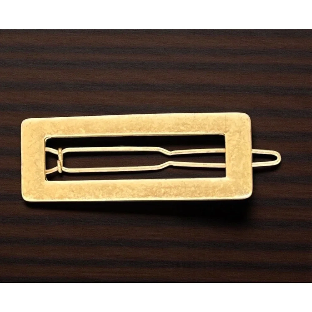 VTG Gold Tone Hair Barrette Rectangle Pop-On Button Latch Clip 1950s 1960s